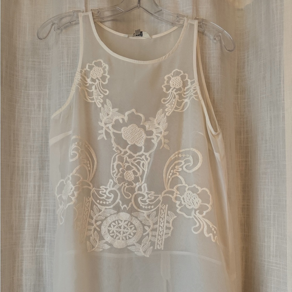 Sheer White Embroidered Top
